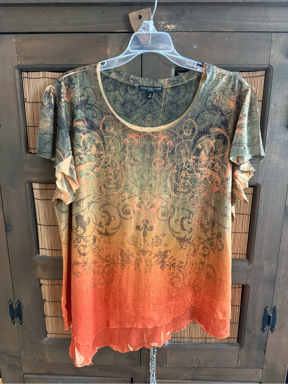 Ombre Ruffle Sleeve Women's Asymmetrical Top